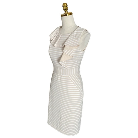 ANTONIO MELANI Women's Cream Striped Sleeveless Ruffled Sheath Office Dress Sz 2 - Picture 3 of 8